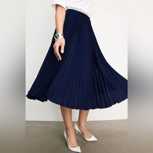 Ralph Lauren Navy Pleated Midi Skirt